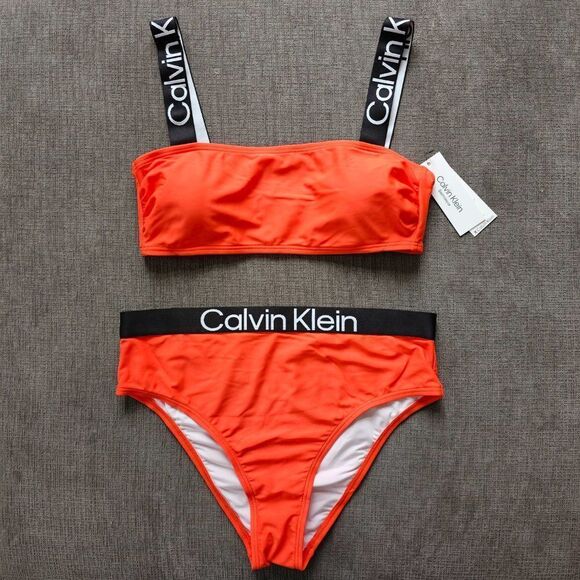 Calvin Klein Women's Logo Elastic Top & Bottom Bikini 2 Piece Set Size Large - Picture 6 of 16